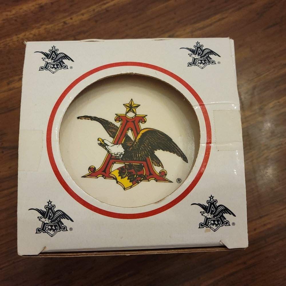 Vintage Anheuser Busch Four Eagle Coasters 24K Hand-Painted Gold Band 1996 U139